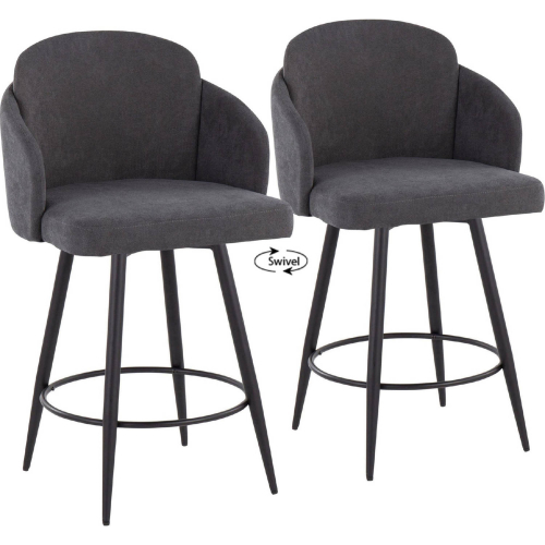 Dahlia 26" Counter Stool in Black Metal, Grey Fabric & Chrome Accent with Black Footrest (Set of 2)